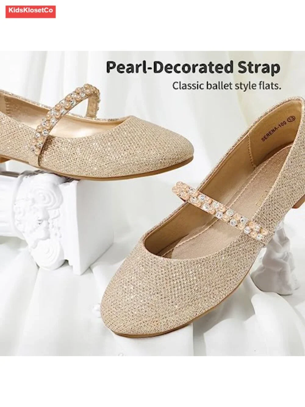 Girls Mary Jane Dress Shoes Pearl Strap Ballerina Flats for Wedding Party School